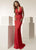 Jasz Couture - 6251 Banded Plunging Halter Fitted Dress In Red