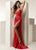 Jasz Couture - 6261 Ruched Fitted Slit Evening Dress In Red