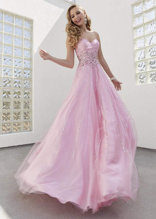 Jasz Couture - 6318 Strapless Crystal Embellished A-Line Gown In Pink