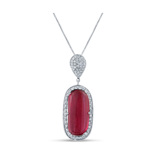 Green, Pink Tourmaline and Diamond Pendant In 18K White Gold