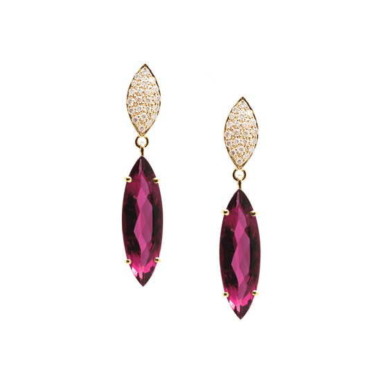 Tresor Collection - Pink Tourmaline Marquise and Diamond Earrings in 18k Yellow Gold