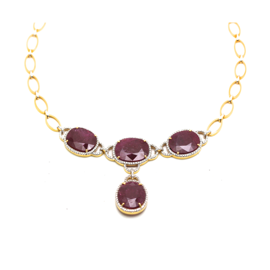 18K Yellow Gold Ruby and Diamond Necklace