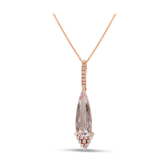18K Rose Gold Morganite and Diamond Tear Drop Pendant