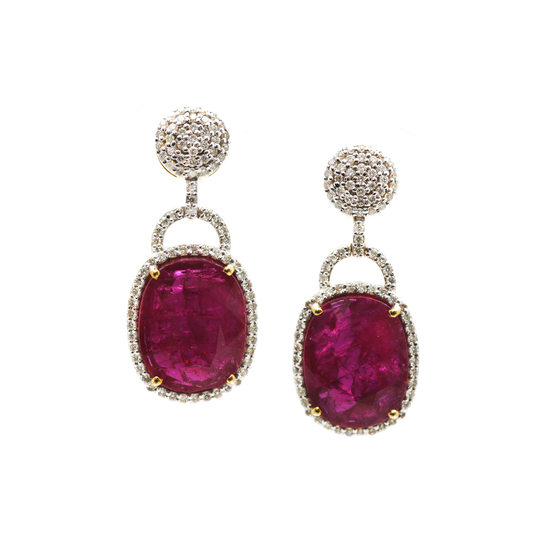 18K Yellow Gold, Ruby, and Diamond Earrings