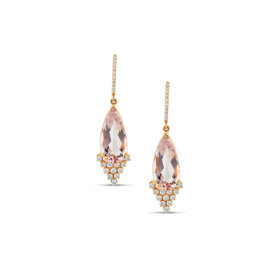 18K Rose Gold Morganite and Diamond Tear Drop Earrings