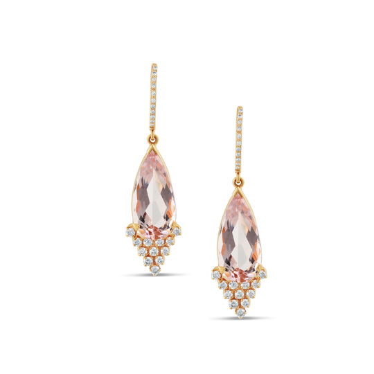 Tresor Collection - 18K Rose Gold Morganite and Diamond Tear Drop Earrings