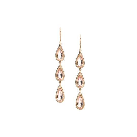 18K Rose Gold Morganite and Diamond Tear Drop Earrings