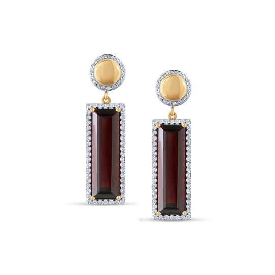 Garnet & Diamond Lente Earring In 18K Yellow Gold