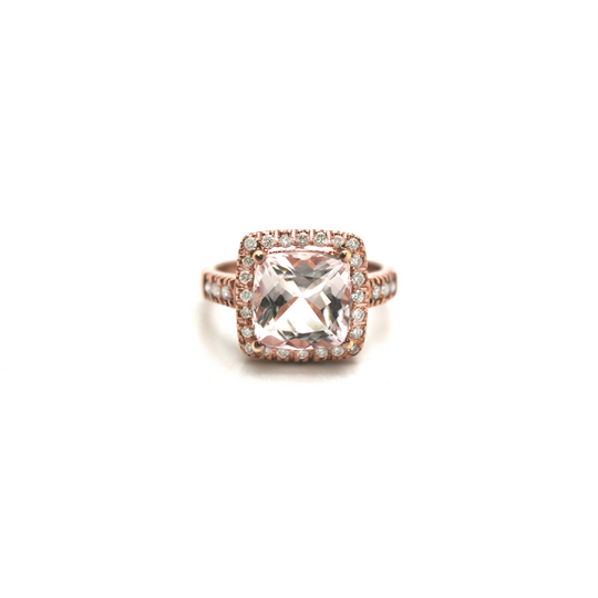 18K Rose Gold, Morganite, and Diamond Square Cushion Ring