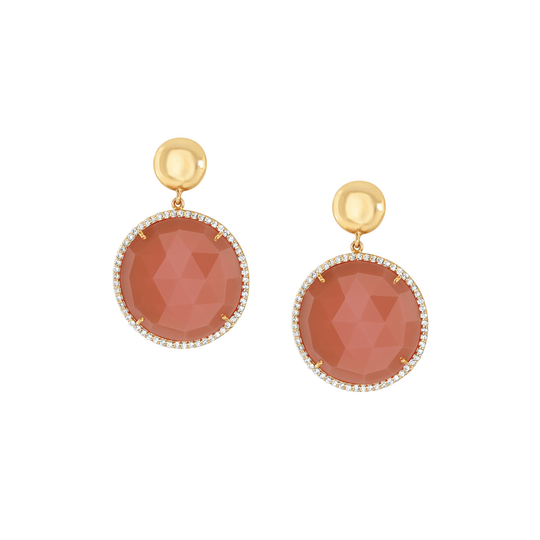 Tresor Collection - Orange Moonstone & Diamond Earring in 18K Yellow Gold