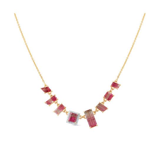 Biocolor Tourmaline Necklace With Diamond In 18K Yellow Gold