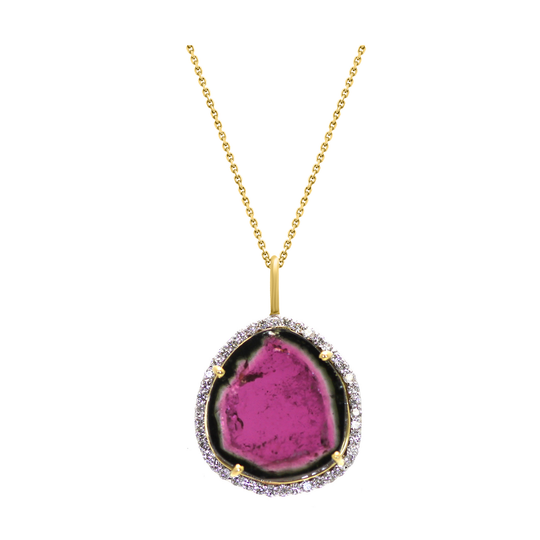 Tresor Collection - Biocolor Tourmaline Pendant with Diamond Pave all around in 18K Yellow Gold