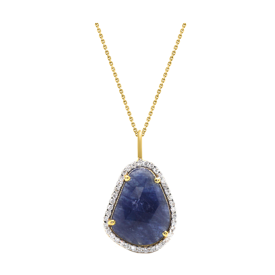 Tresor Collection - Blue Sapphire Pendant with Diamond Pave all around in 18k YG