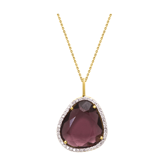 Tresor Collection - Pink Tourmaline Pendant with Diamond Pave all around in 18K Yellow Gold