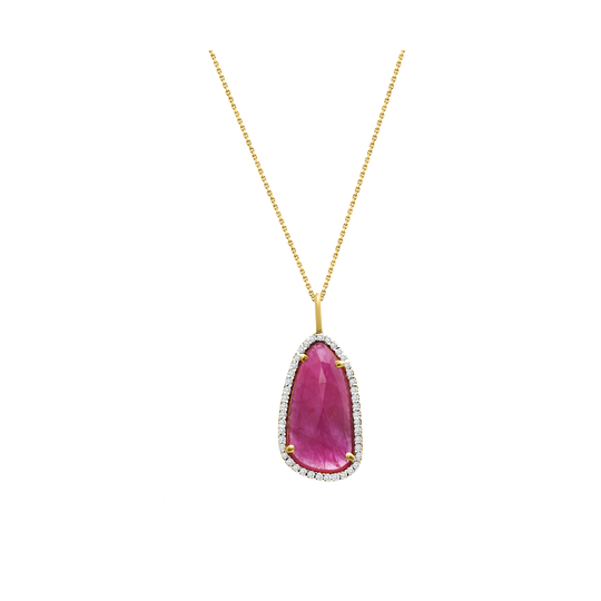 Gemstone Pendant with Diamond Pave all around in 18k Gold
