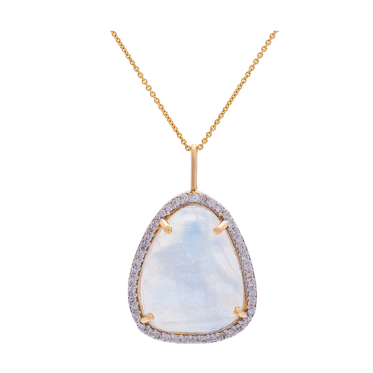 Tresor Collection - Rainbow Moonstone and Diamond Pendant in 18k Yellow Gold
