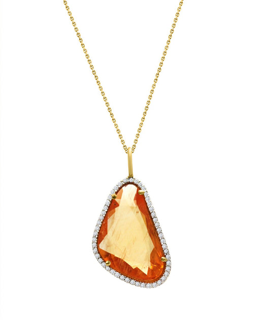 Yellow Sapphire Pendant with Diamond Pave all around in 18k Yellow Gold