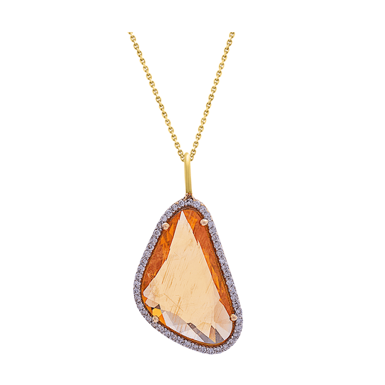 Tresor Collection - Yellow Sapphire Pendant with Diamond Pave all around in 18k Yellow Gold