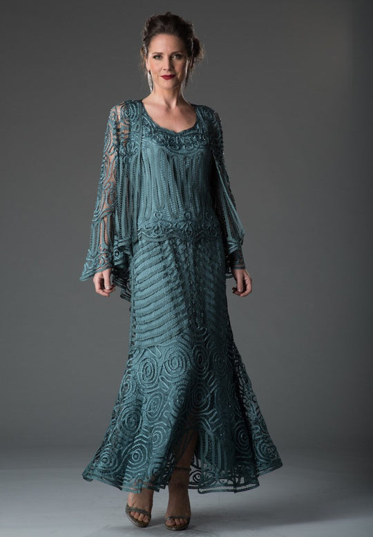 D7156 Beaded Crochet Evening Dress Set