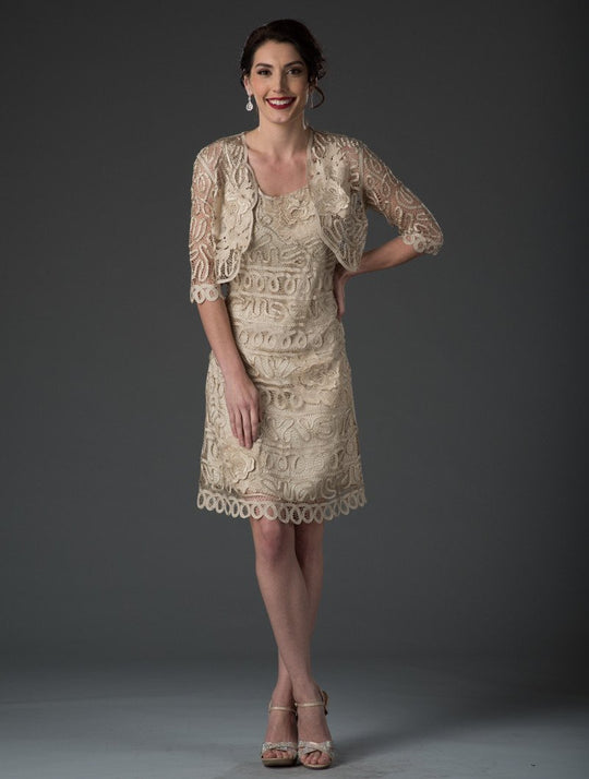 D7186 ROSE HANDMADE TWO PIECE SHORT DRESS AND JACKET