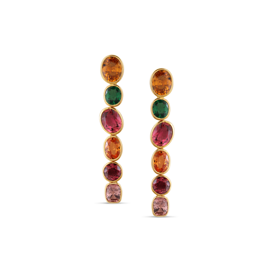 18K Yellow Gold Earring with Multicolor Tourmaline, Tsavorite Garnet and Mandrian Garnet