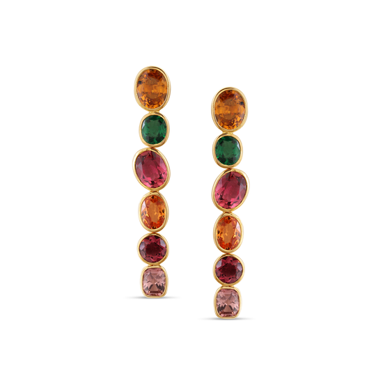 Tresor Collection - 18K Yellow Gold Earring with Multicolor Tourmaline, Tsavorite Garnet and Mandrian Garnet