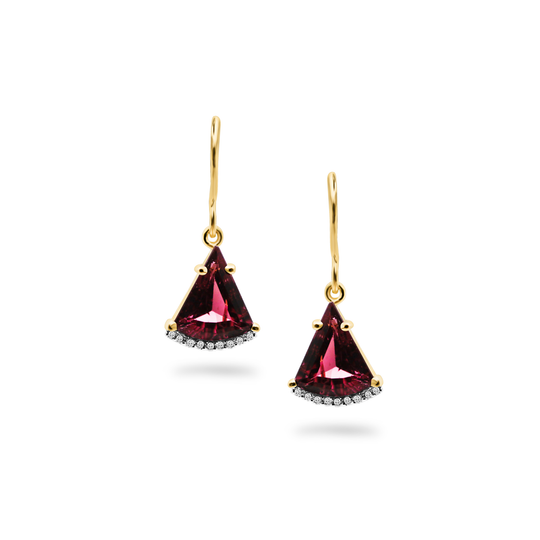 Pink Tourmaline & Diamond Earring in 18k Yellow Gold