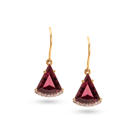 Tresor Collection - Pink Tourmaline & Diamond Earring in 18k Yellow Gold