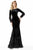 Jovani - 1085 Embellished Bateau Feathered Trumpet Dress In Black