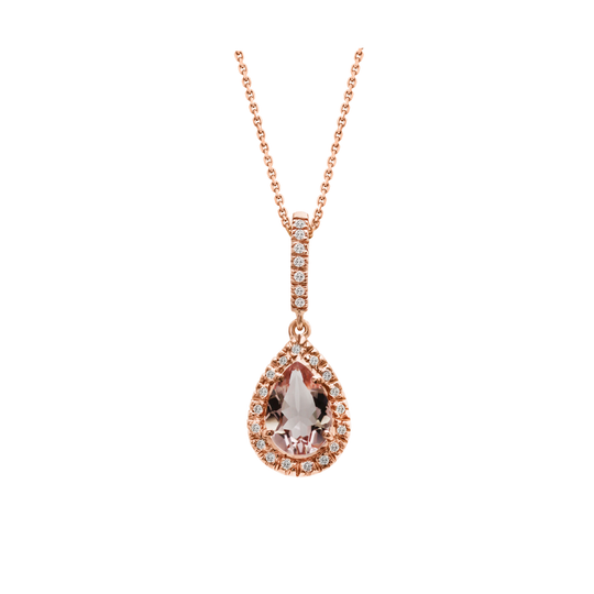 Morganite and Diamond  Pear Dangle Pendant in 18k RG