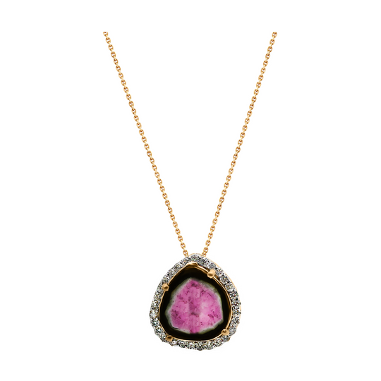 Tresor Collection - Bicolor Tourmaline Pendant with Diamond Pave all around in 18k Yellow Gold