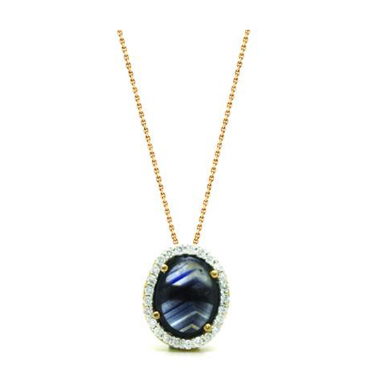 Tresor Collection - Blue Sapphire Pendant with Diamond Pave all around in 18k Yellow Gold