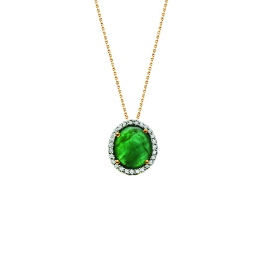 Emerald Pendant with Diamond Pave all around in 18k Yellow Gold
