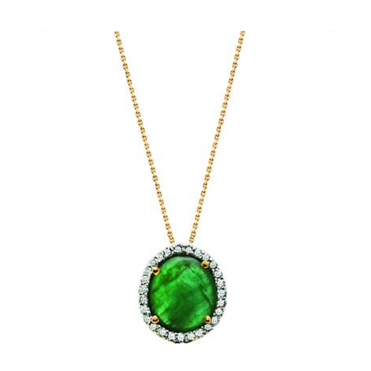 Tresor Collection - Emerald Pendant with Diamond Pave all around in 18k Yellow Gold