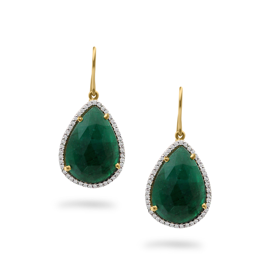 Tresor Collection - Emerald Pear & Diamond Pave Earring in 18k Yellow Gold