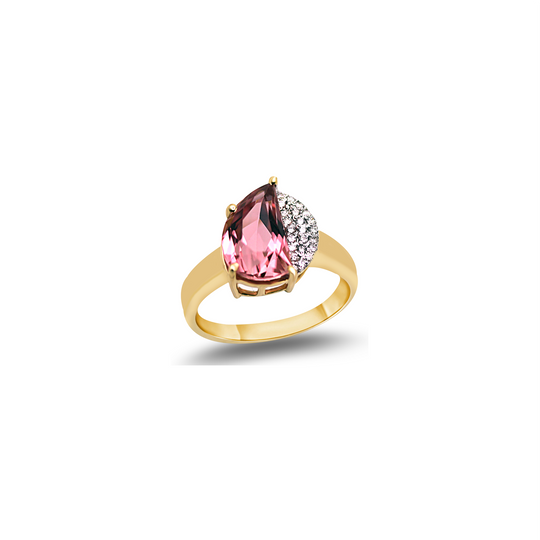 Pink Tourmaline with Diamond Pave All Round In 18k Yellow Gold
