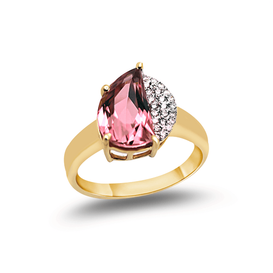 Tresor Collection - Pink Tourmaline with Diamond Pave All Round In 18k Yellow Gold