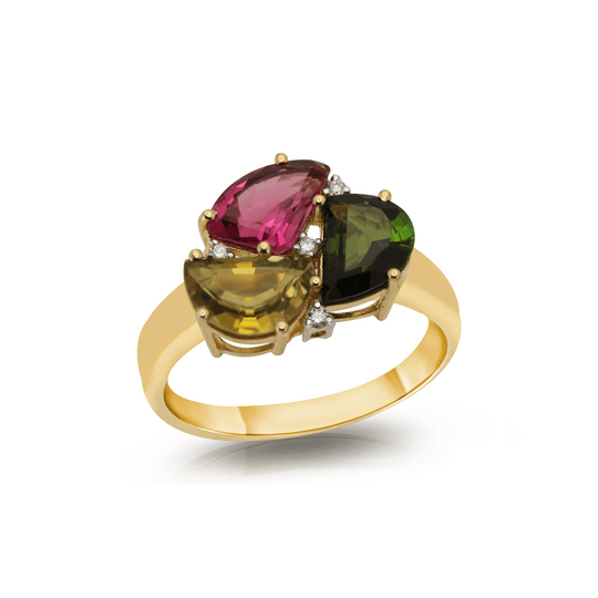 Tresor Collection - Multicolor Stones With Diamond Pave All Round Ring In 18K Yellow Gold
