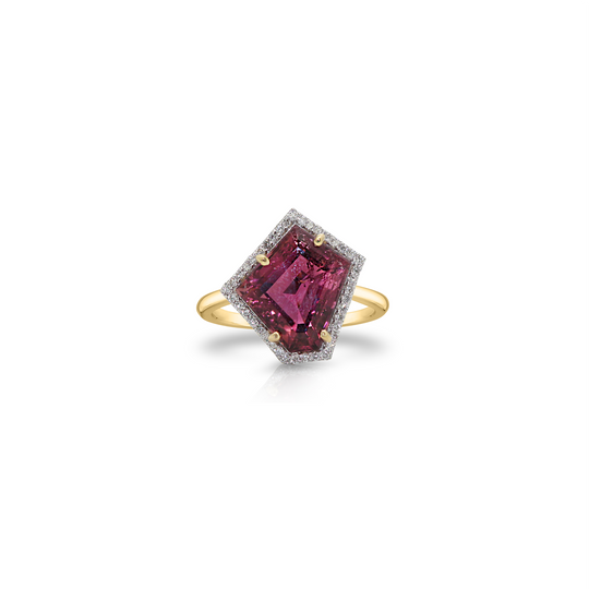 Pink Tourmaline with Diamond Pave All Round In 18k Yellow Gold