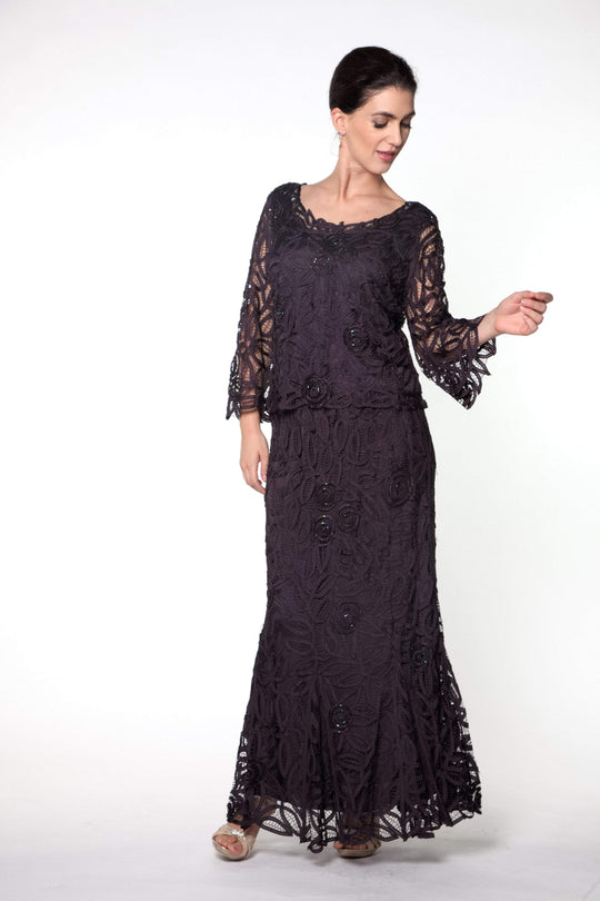 Soulmates - D8785 Bell-Sleeve Tunic Top and Skirt in Purple