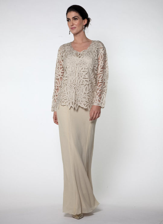 D888709 V-Neck Twin Set with Solid Skirt