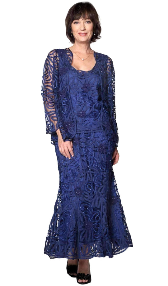 Soulmates - D9122 Flower Lace Crochet Three Pieces Evening Gown in Blue