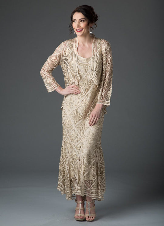 D9124 High-Low Beaded Evening Gown