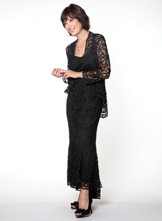 Soulmates - D9124 High-Low Beaded Evening Gown in Black