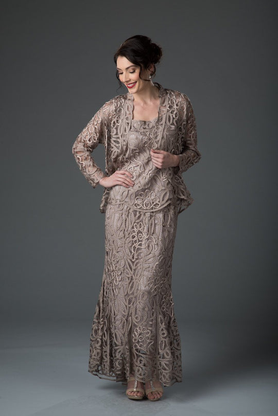 Soulmates - D9130 Three Piece Jacket Tank and High-Low Skirt Set in Brown