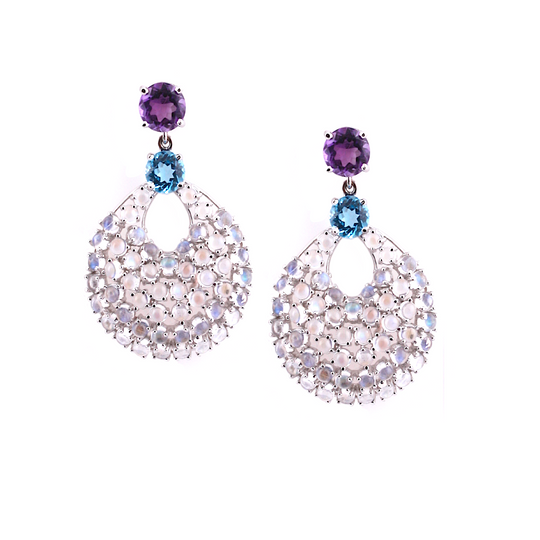 Tresor Collection - Rainbow Moonstone Earrings in 18K Yellow Gold