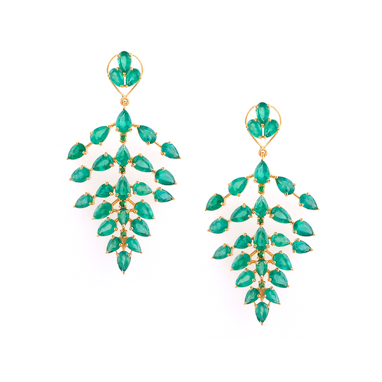 Tresor Collection - Emerald Pear Shaped Earring in 18K Yellow Gold