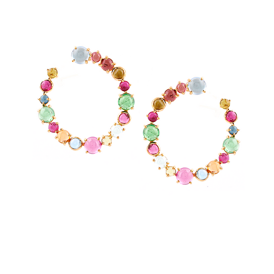 Tresor Collection - Multicolor Stones Round Earring in 18K Yellow Gold