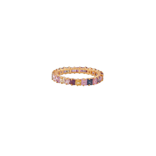 Tresor Collection - Multicolor Sapphire Square Stacking Ring in 18K Yellow Gold