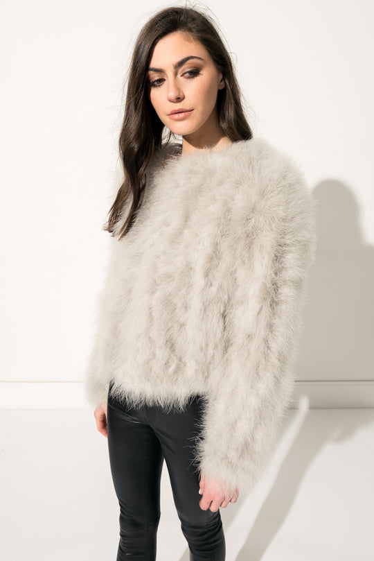 DEORA Grey Feather Jacket | DEORA Veste de plumes grise